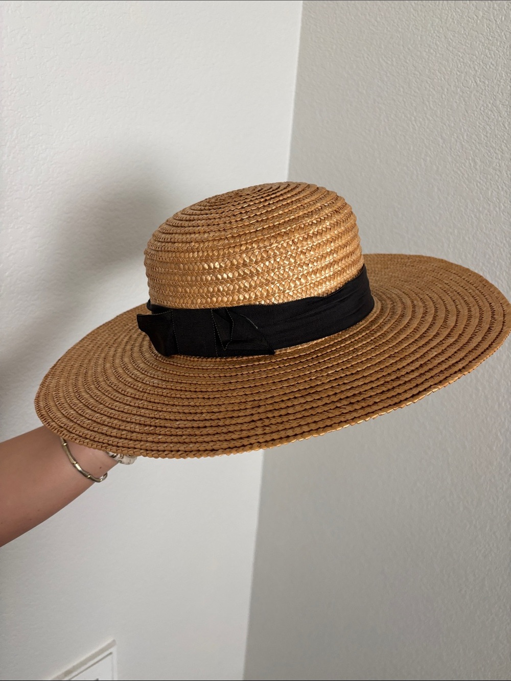 Wide Brim Straw Sun Hat with Black Band